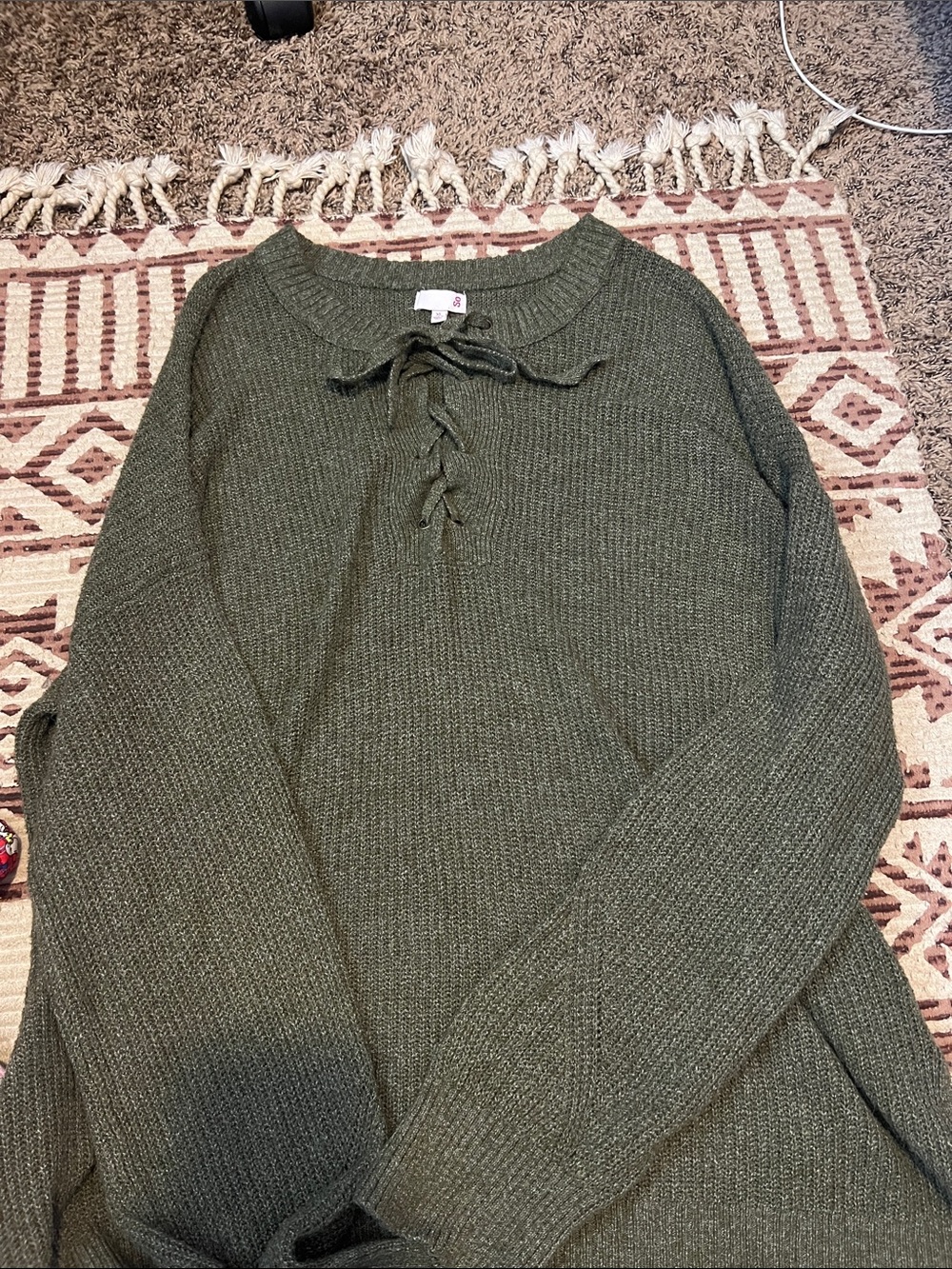 Women’s Olive Green Lace-Up Knit Sweater